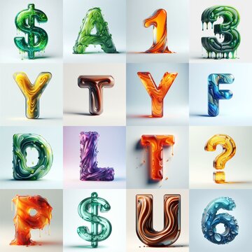 glass 3D Lettering Typeface. AI generated illustration
