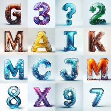 glass 3D Lettering Typeface. AI generated illustration