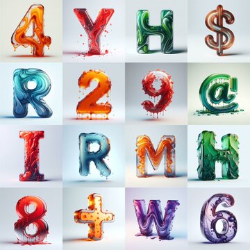 glass 3D Lettering Typeface. AI generated illustration