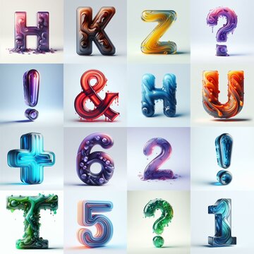 glass 3D Lettering Typeface. AI generated illustration