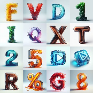 glass 3D Lettering Typeface. AI generated illustration