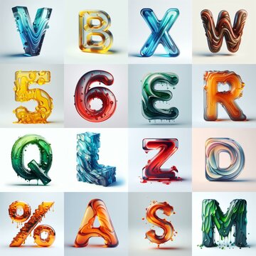 glass 3D Lettering Typeface. AI generated illustration