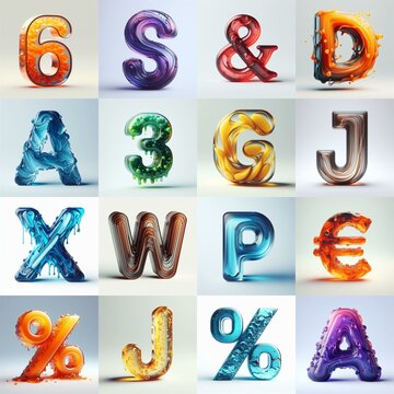 glass 3D Lettering Typeface. AI generated illustration