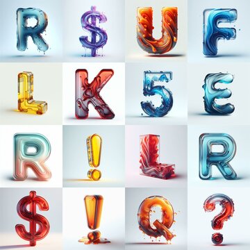 glass 3D Lettering Typeface. AI generated illustration