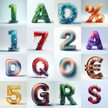 glass 3D Lettering Typeface. AI generated illustration