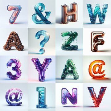 glass 3D Lettering Typeface. AI generated illustration