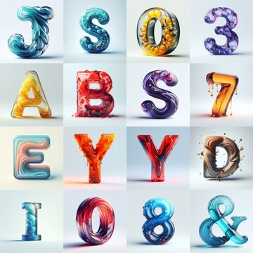 glass 3D Lettering Typeface. AI generated illustration