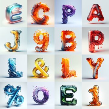 glass 3D Lettering Typeface. AI generated illustration