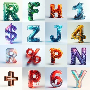 glass 3D Lettering Typeface. AI generated illustration