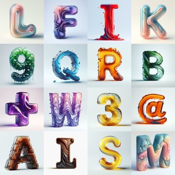 glass 3D Lettering Typeface. AI generated illustration