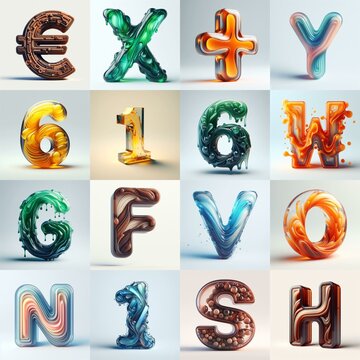 glass 3D Lettering Typeface. AI generated illustration