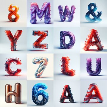 glass 3D Lettering Typeface. AI generated illustration