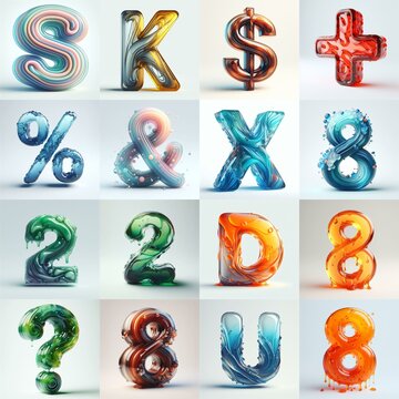 glass 3D Lettering Typeface. AI generated illustration