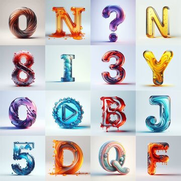 glass 3D Lettering Typeface. AI generated illustration