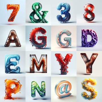 glass 3D Lettering Typeface. AI generated illustration