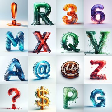 glass 3D Lettering Typeface. AI generated illustration