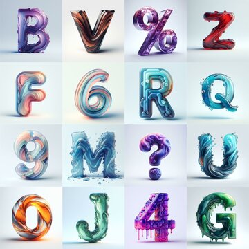 glass 3D Lettering Typeface. AI generated illustration