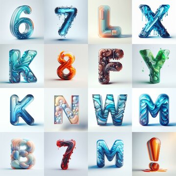 glass 3D Lettering Typeface. AI generated illustration
