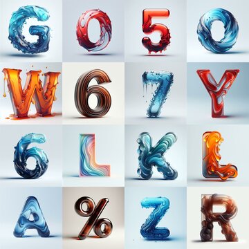 glass 3D Lettering Typeface. AI generated illustration