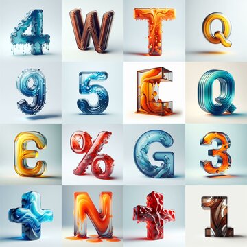 glass 3D Lettering Typeface. AI generated illustration
