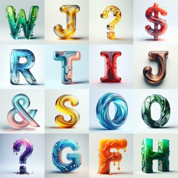 glass 3D Lettering Typeface. AI generated illustration