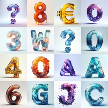 glass 3D Lettering Typeface. AI generated illustration