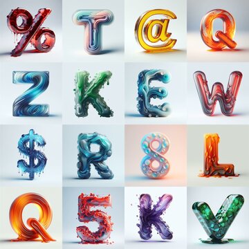 glass 3D Lettering Typeface. AI generated illustration