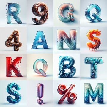 glass 3D Lettering Typeface. AI generated illustration