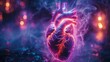 Glowing neon heart with veins in surreal environment