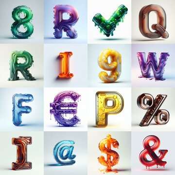 glass 3D Lettering Typeface. AI generated illustration