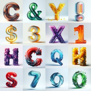 glass 3D Lettering Typeface. AI generated illustration