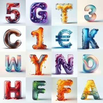 glass 3D Lettering Typeface. AI generated illustration