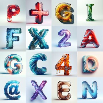 glass 3D Lettering Typeface. AI generated illustration