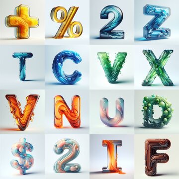 glass 3D Lettering Typeface. AI generated illustration