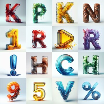 glass 3D Lettering Typeface. AI generated illustration