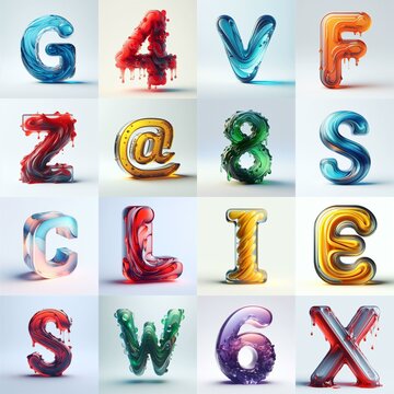 glass 3D Lettering Typeface. AI generated illustration