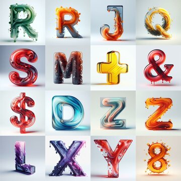 glass 3D Lettering Typeface. AI generated illustration
