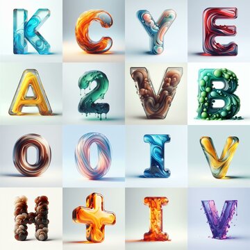 glass 3D Lettering Typeface. AI generated illustration