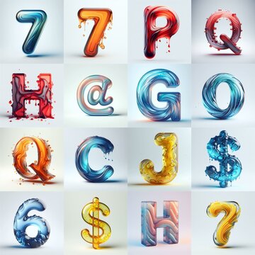 glass 3D Lettering Typeface. AI generated illustration
