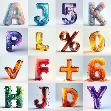 glass 3D Lettering Typeface. AI generated illustration