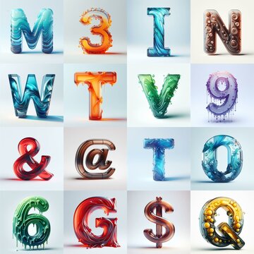 glass 3D Lettering Typeface. AI generated illustration