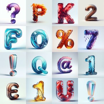 glass 3D Lettering Typeface. AI generated illustration