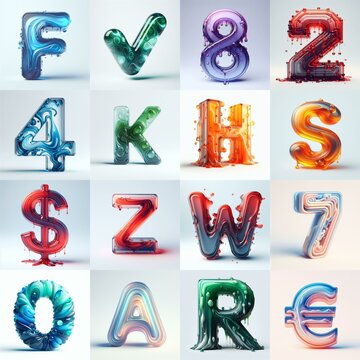 glass 3D Lettering Typeface. AI generated illustration