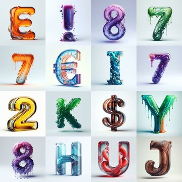 glass 3D Lettering Typeface. AI generated illustration