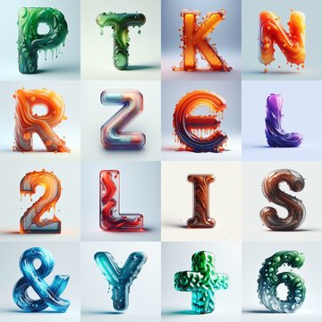 glass 3D Lettering Typeface. AI generated illustration