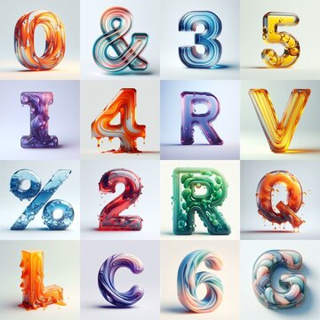 glass 3D Lettering Typeface. AI generated illustration