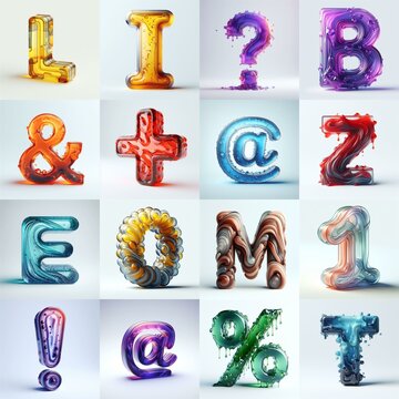 glass 3D Lettering Typeface. AI generated illustration