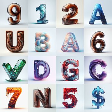 glass 3D Lettering Typeface. AI generated illustration