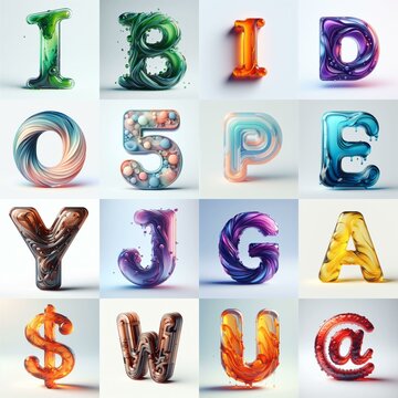 glass 3D Lettering Typeface. AI generated illustration