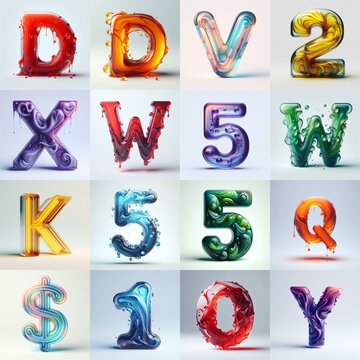 glass 3D Lettering Typeface. AI generated illustration